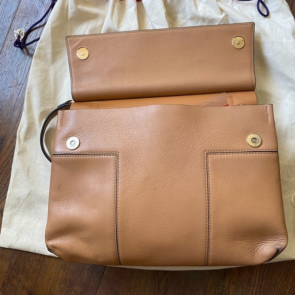 Tory Burch Classic Block-T Structured Leather Flap Closure  Satchel Crossbody - Picture 5 of 16